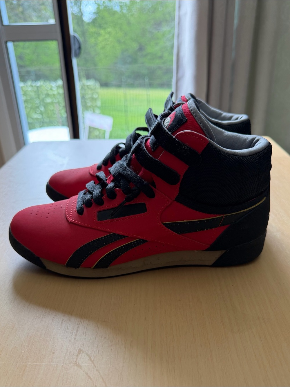 Reebok Red and Black High-Top Sneakers with Gold Accent